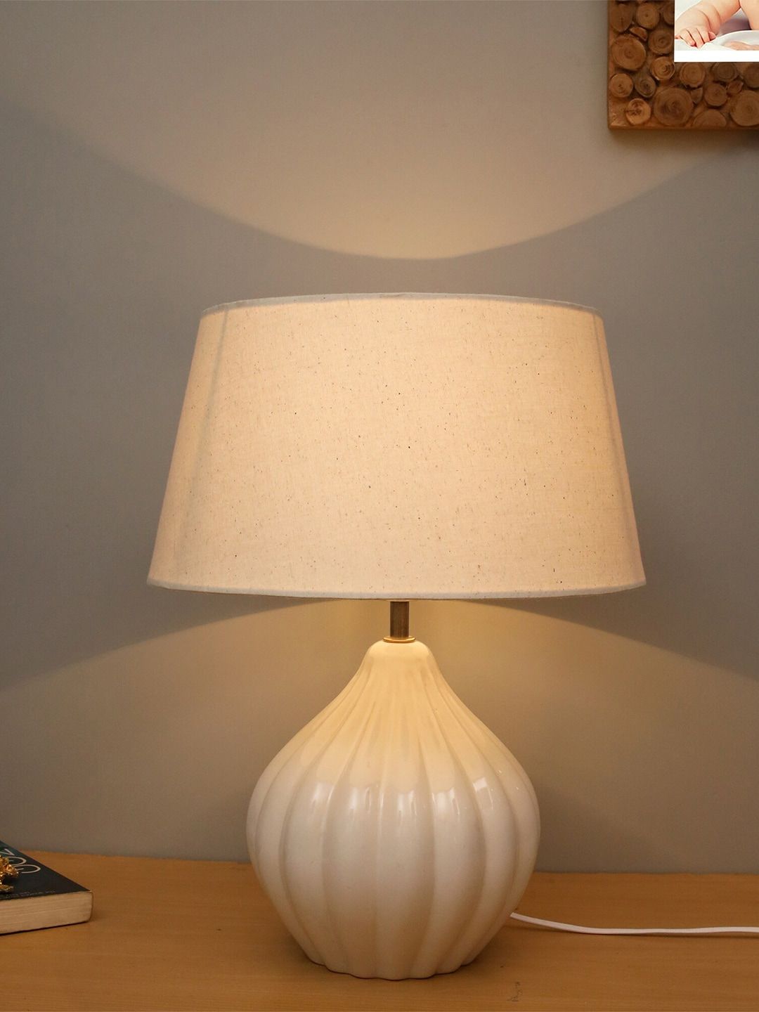 Homesake Beige & Cream-Coloured Contemporary Handcrafted Bedside Standard Table Lamp Price in India