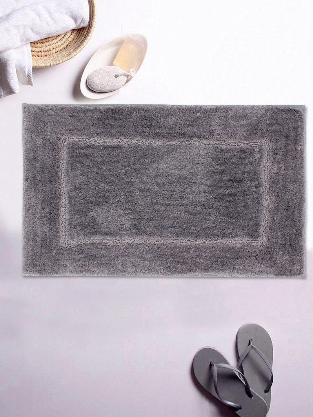 AVI Living Charcoal Grey Solid 2300 GSM Anti Microbial Mat With Anti Slip Bath Rug Price in India