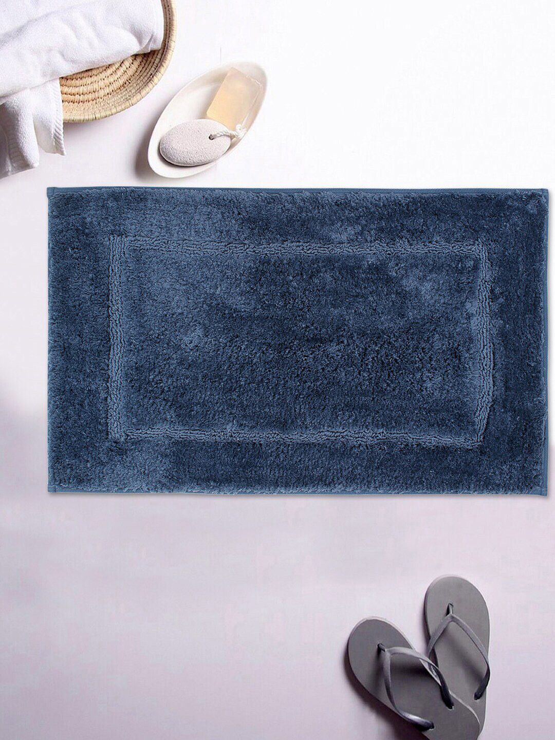 AVI Living Navy Blue Solid 2300 GSM Anti-Microbial Anti-Slip Bath Rug Price in India