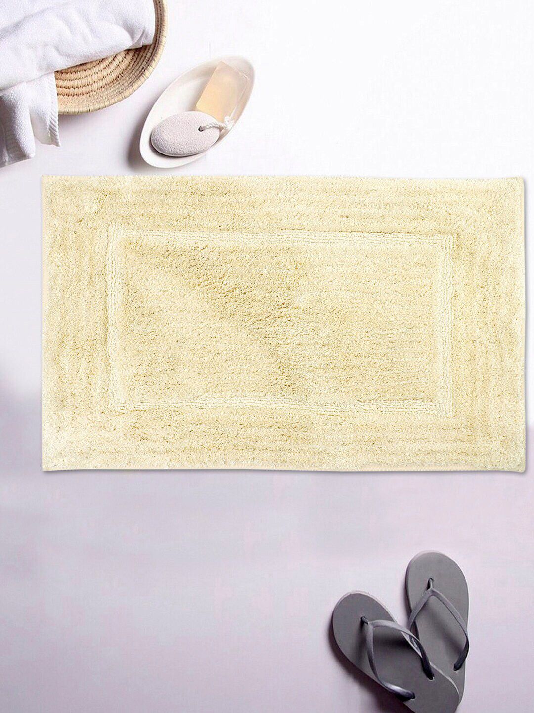 AVI Living Yellow Solid 2300 GSM Anti Microbial Ant-Slip Bath Rug Price in India