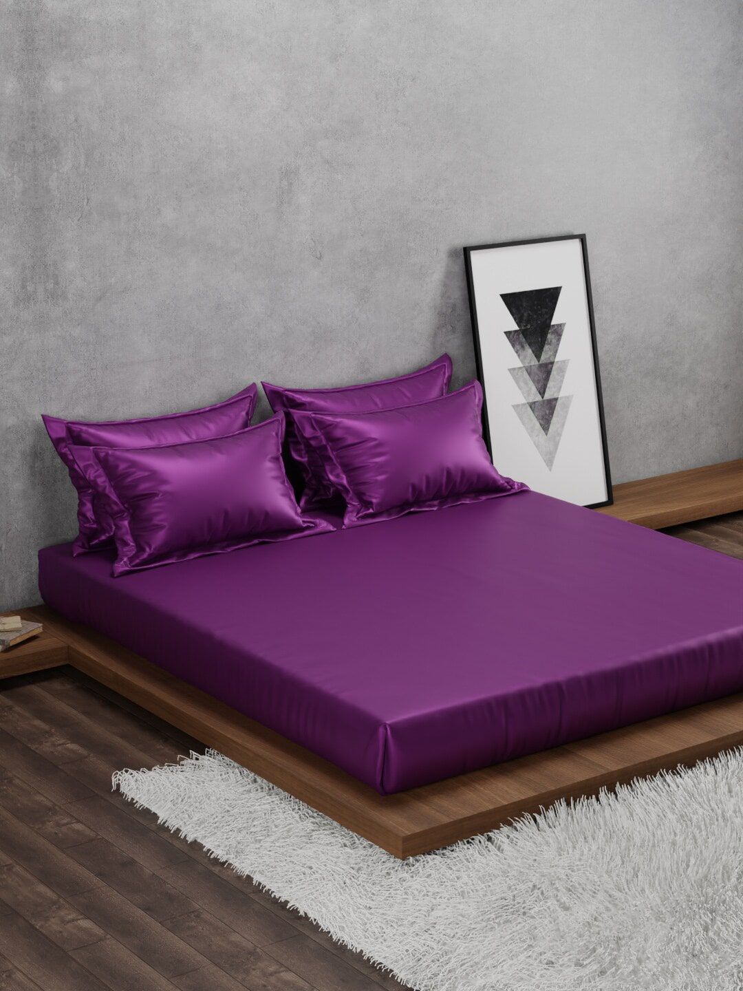 Stoa Paris Purple 225TC King Satin Bedsheet with 4 Pillow Covers Price in India