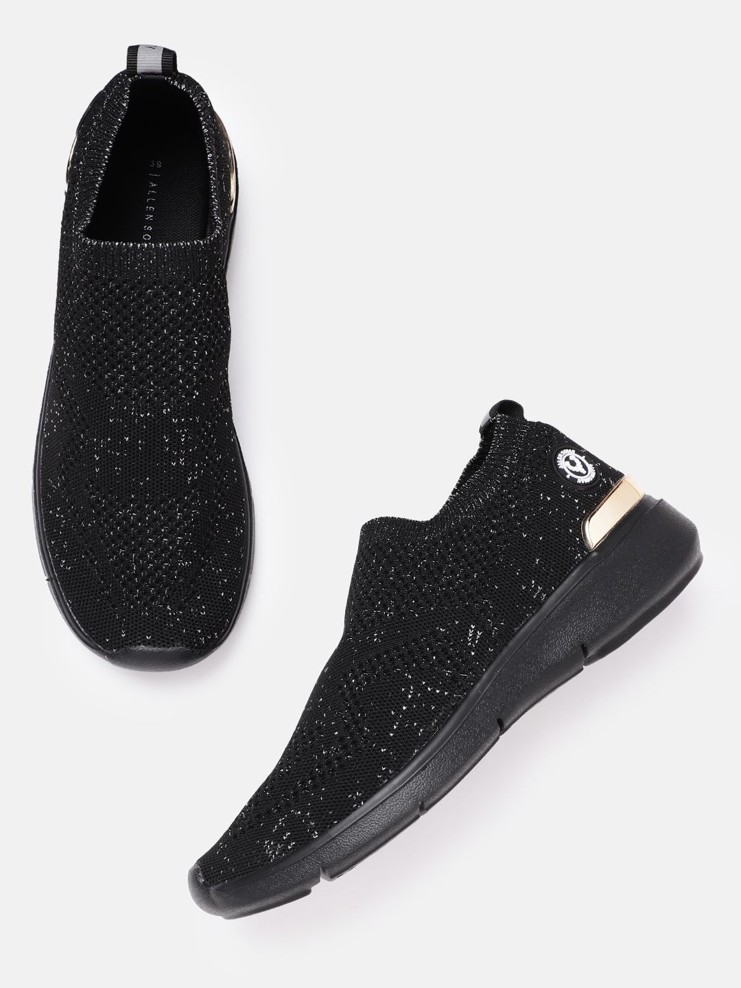 Allen Solly Women Black & Silver-Toned Woven Design Slip-On Sneakers Price in India