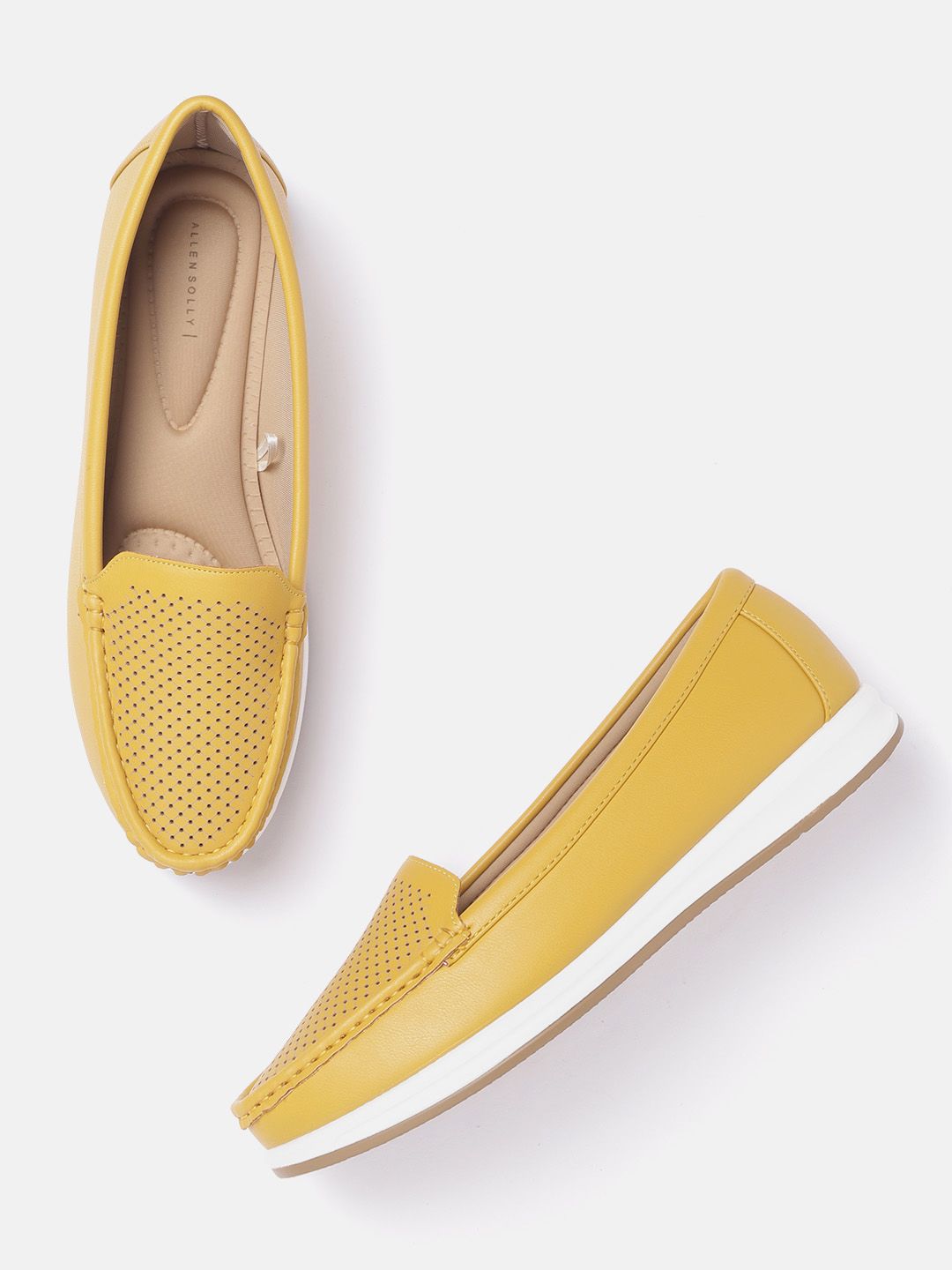 Allen Solly Women Mustard Yellow Perforated Loafers Price in India