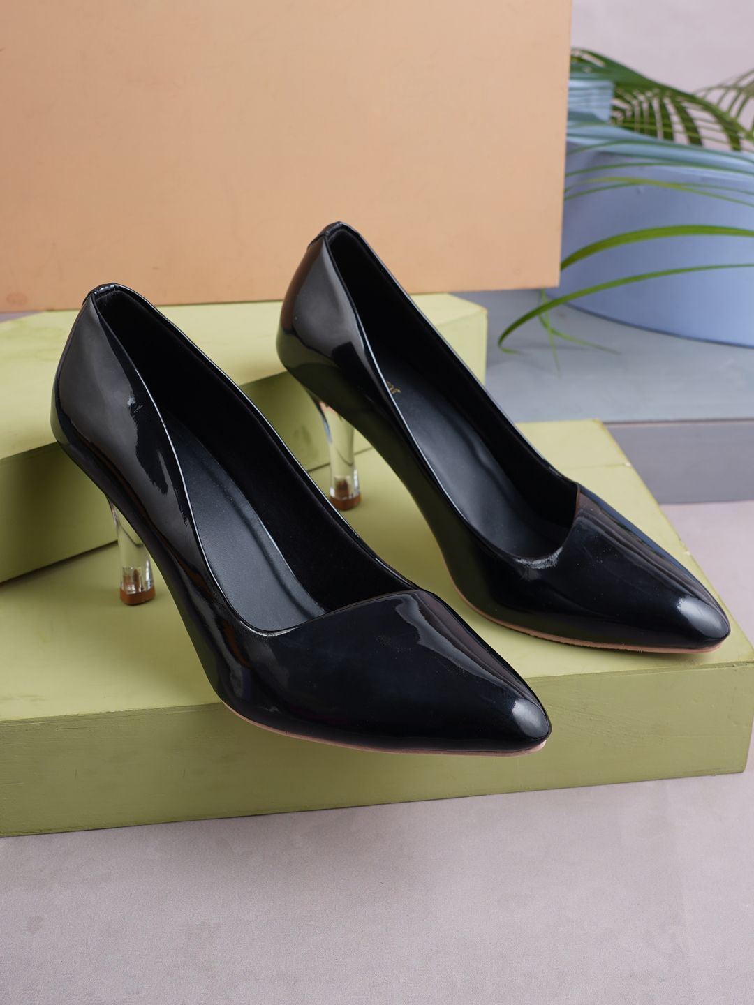 Get Glamr Women Black Solid Slim Heeled Pumps Price in India