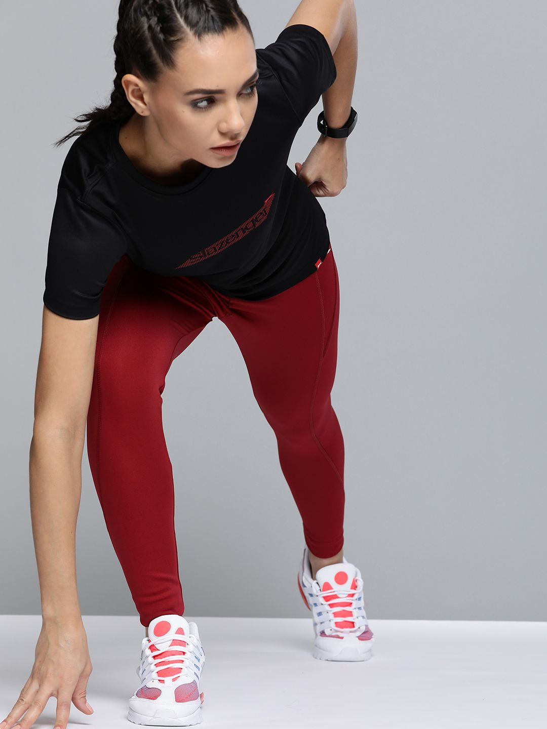 Slazenger Women Black & Red Brand Logo Printed T-shirt Price in India