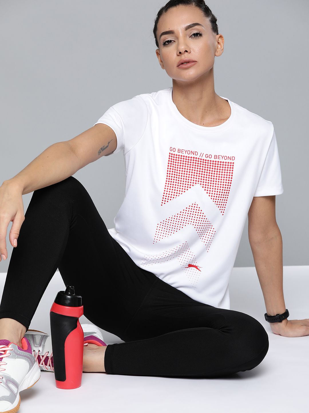 Slazenger Women White & Red Printed T-shirt Price in India