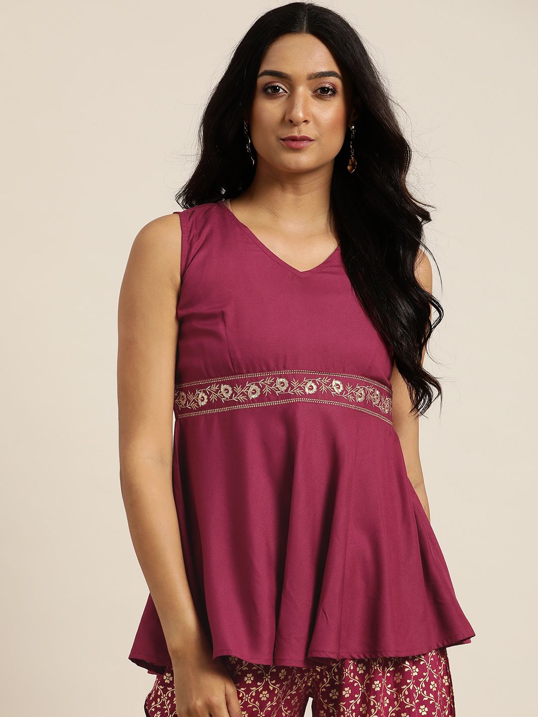 Shae by SASSAFRAS Magenta Solid Liva Peplum Top