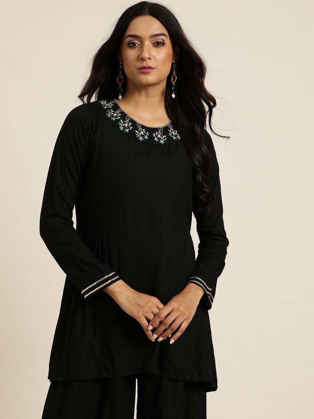 Shae by SASSAFRAS Black Embroidered Liva Tunic Price in India