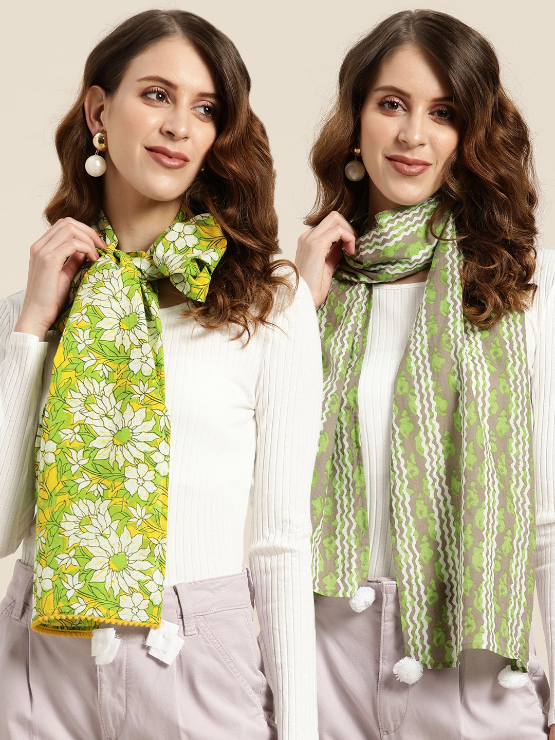 Shae by SASSAFRAS Women Pack of 2 Cotton Printed Stoles Price in India