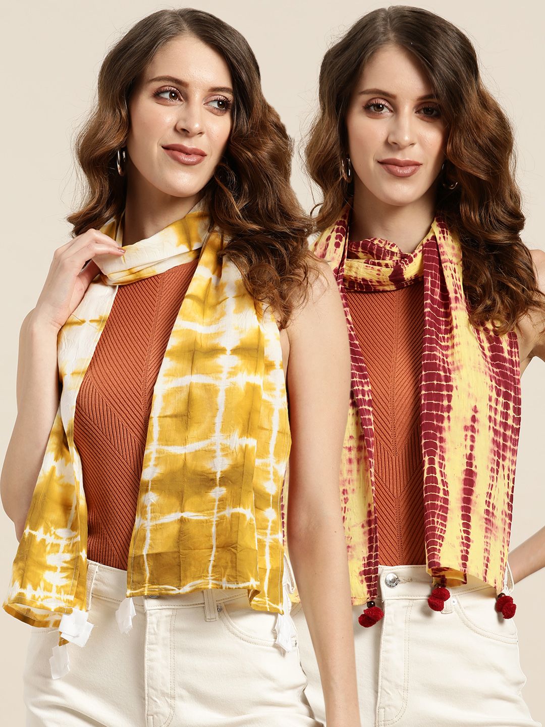 Shae by SASSAFRAS Women Pack of 2 Cotton Dyed Scarf Price in India