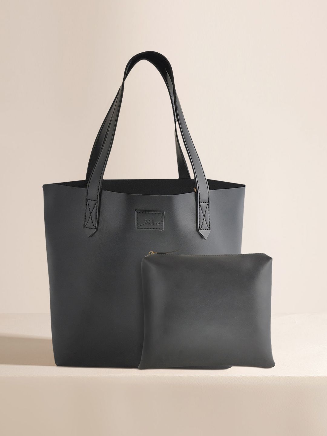 yelloe Women Black Shopper Tote Bag With Pouch Price in India