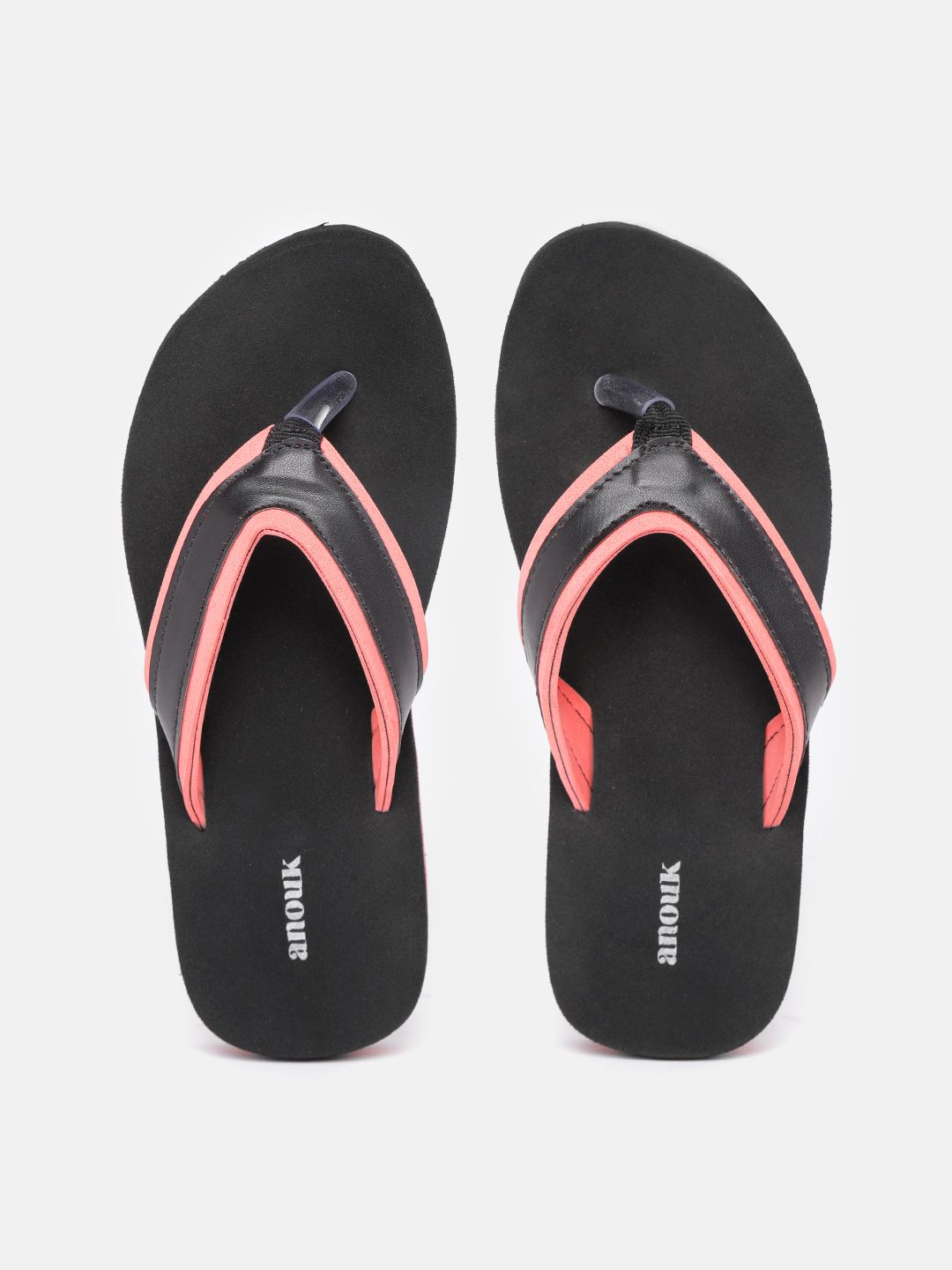 Anouk Women Black & Peach-Coloured Striped Thong Flip-Flops Price in India