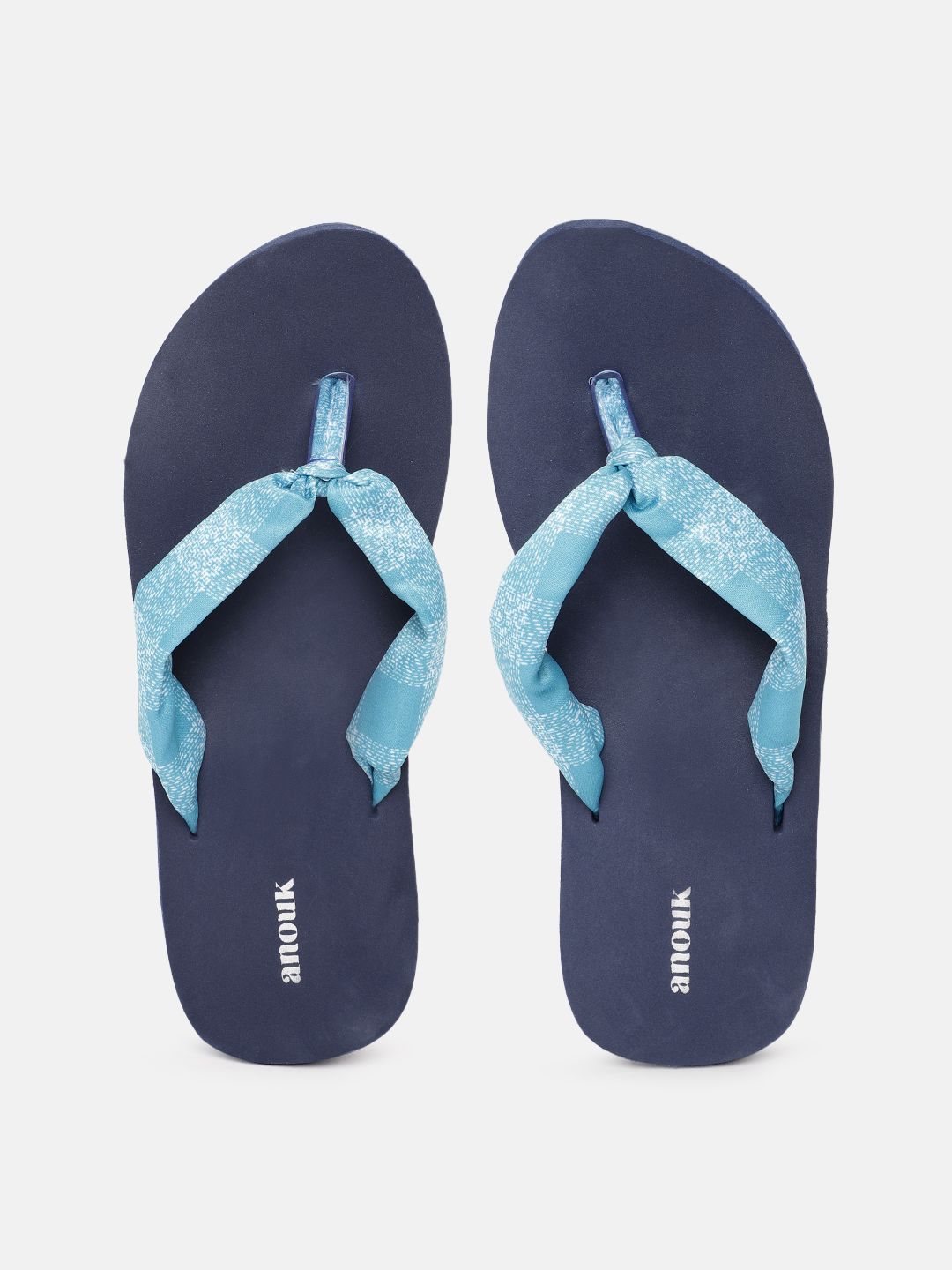 Anouk Women Blue & White Checked Thong Flip-Flops Price in India