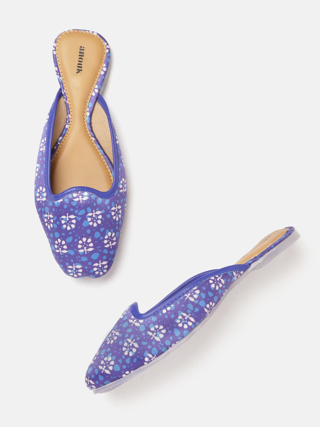 Anouk Women Purple & Blue Floral Print Mules Price in India