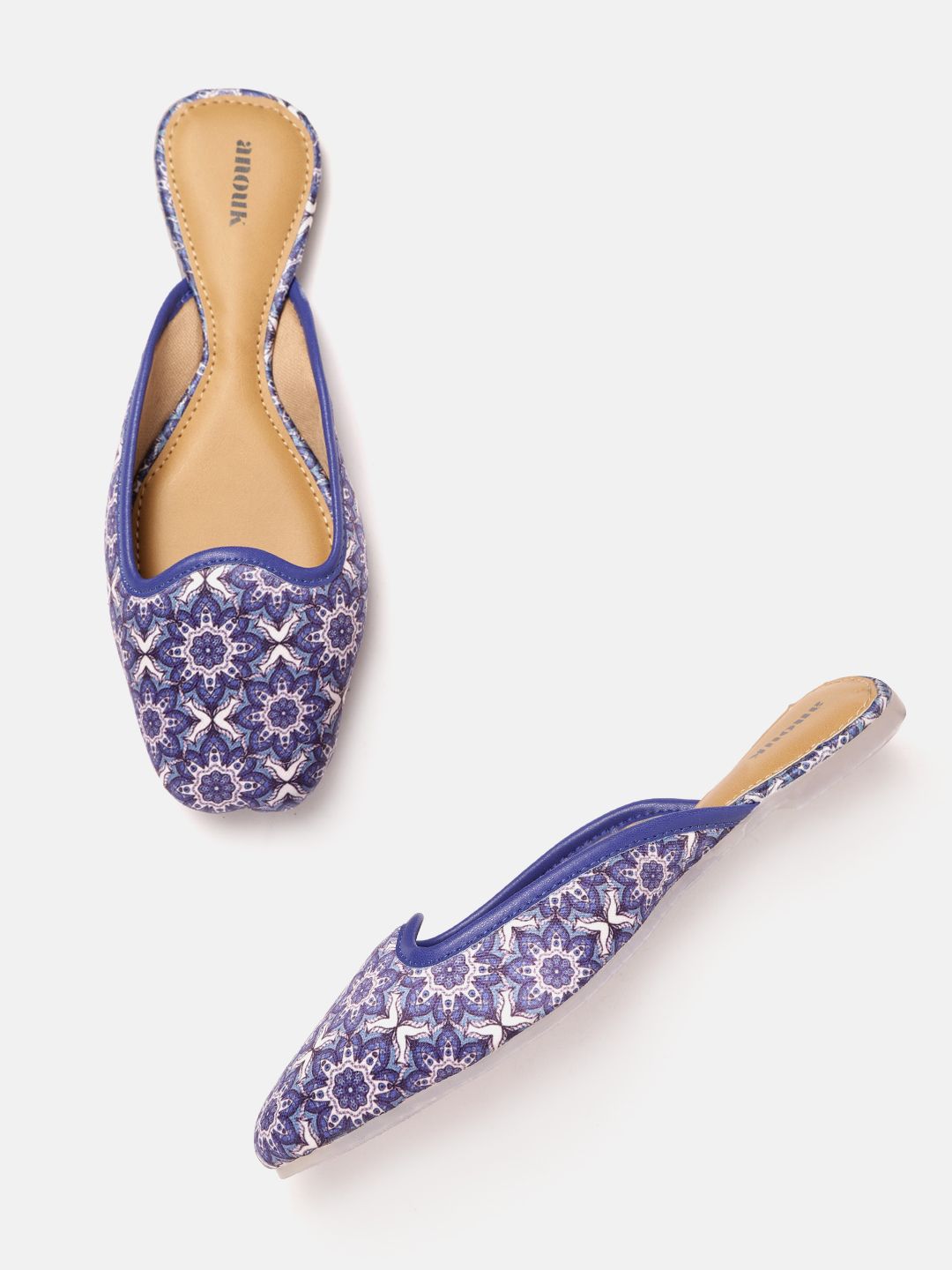 Anouk Women Blue & White Floral Print Ethnic Mules Price in India