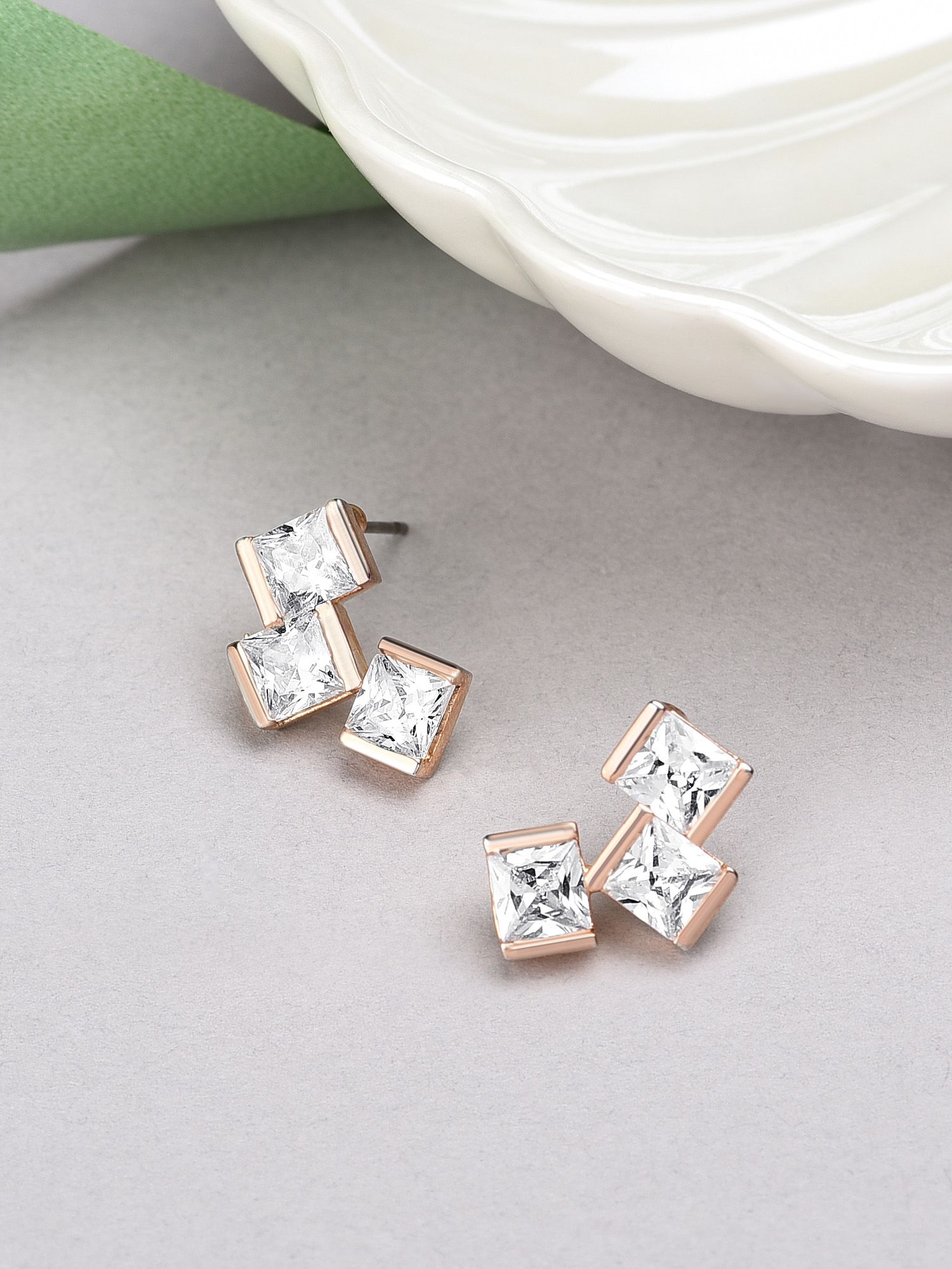 AMI White Rose Gold-Plated Contemporary Studs Earrings Price in India