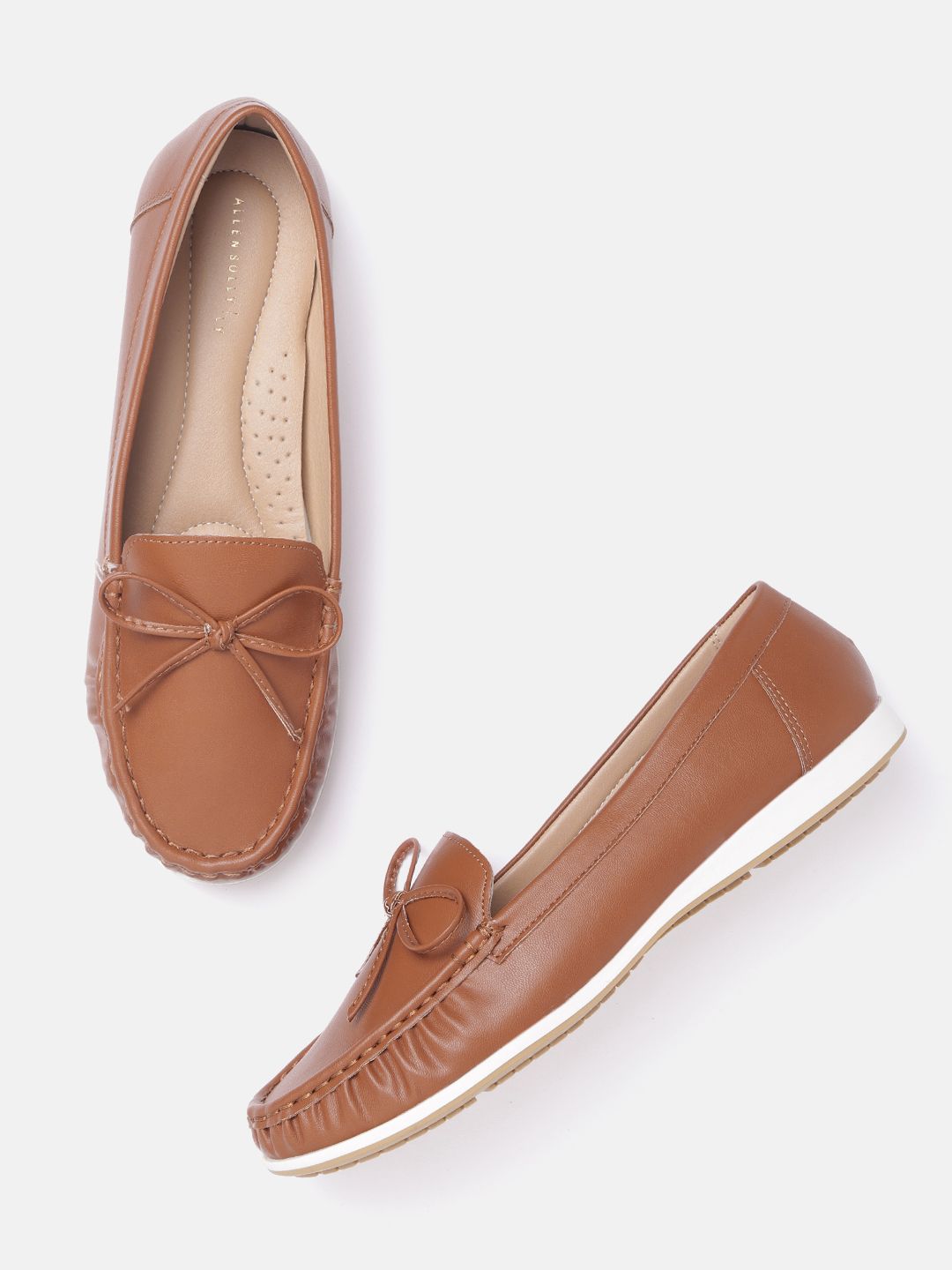 Allen Solly Women Tan Brown Solid Loafers with Bow Detail Price in India