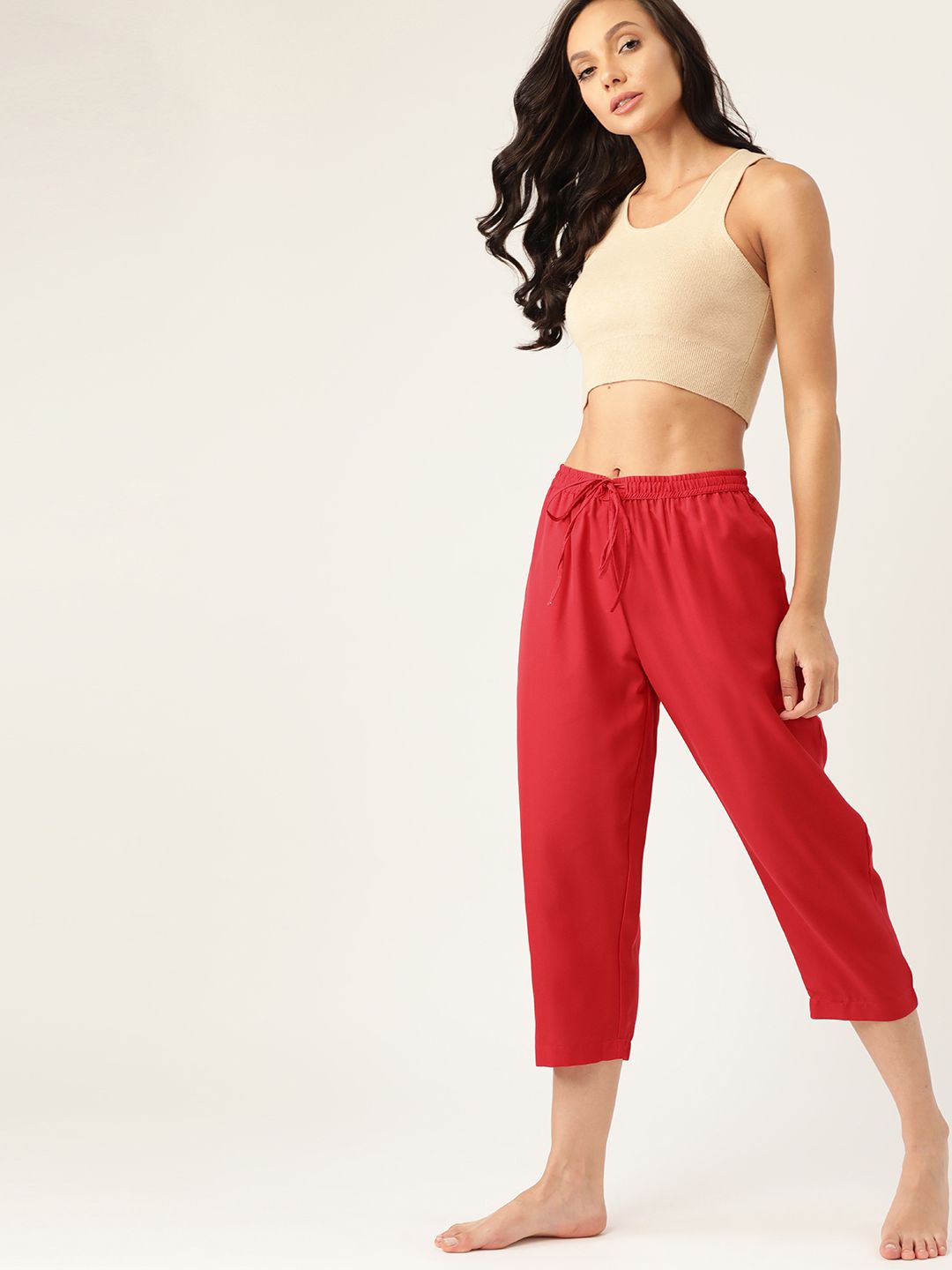 ETC Women Red Regular Fit Solid Lounge Pants Price in India