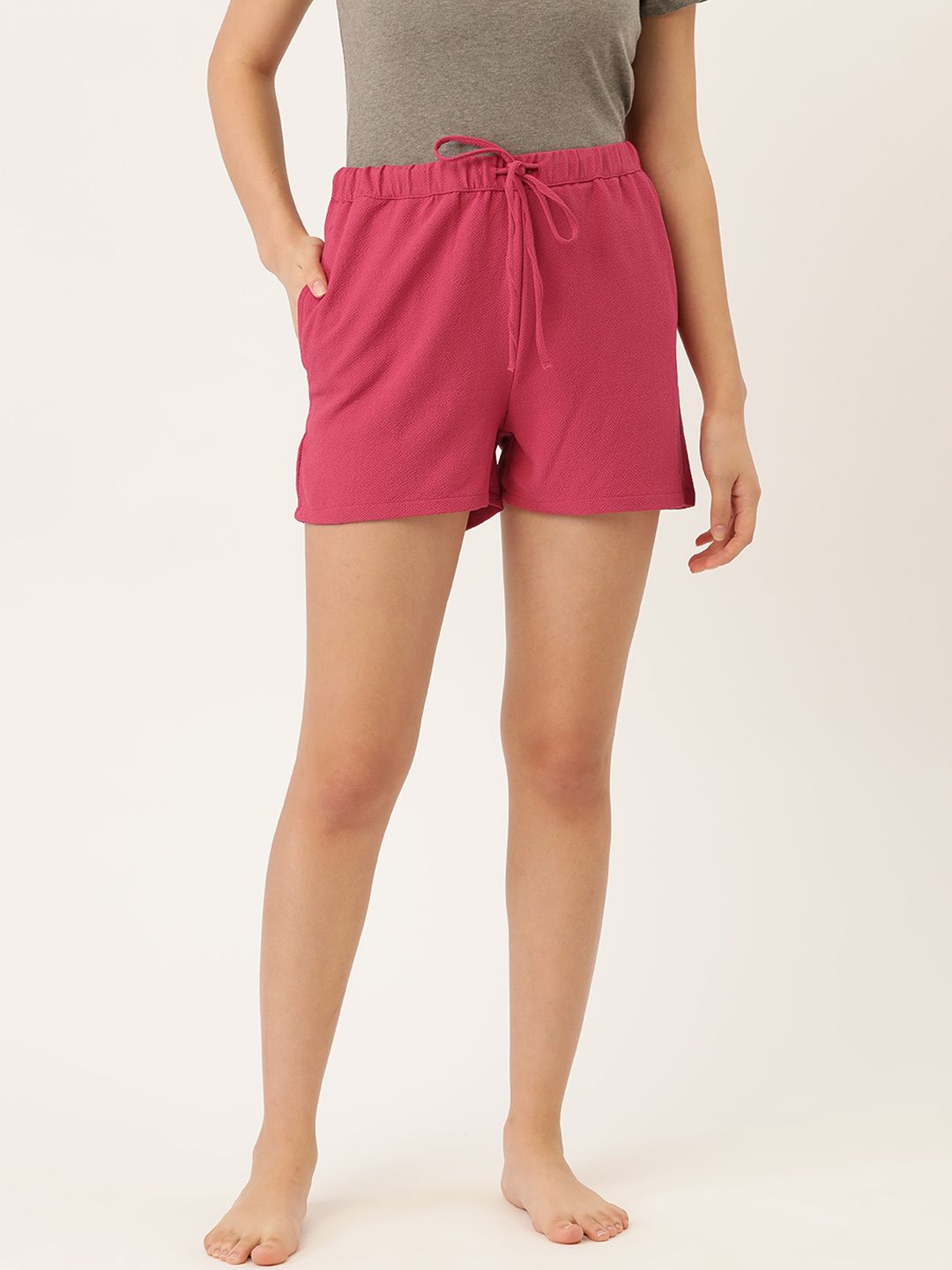 ETC Women Pink Solid Lounge Shorts Price in India