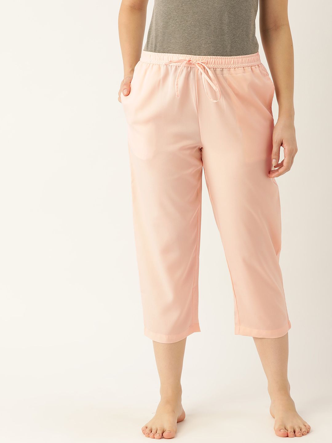 ETC Women Peach-Coloured Solid Lounge Capris Price in India