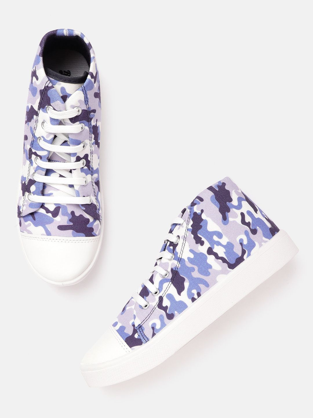 Roadster Women Blue & Lavender Mid-Top Camouflage Print Sneakers Price in India