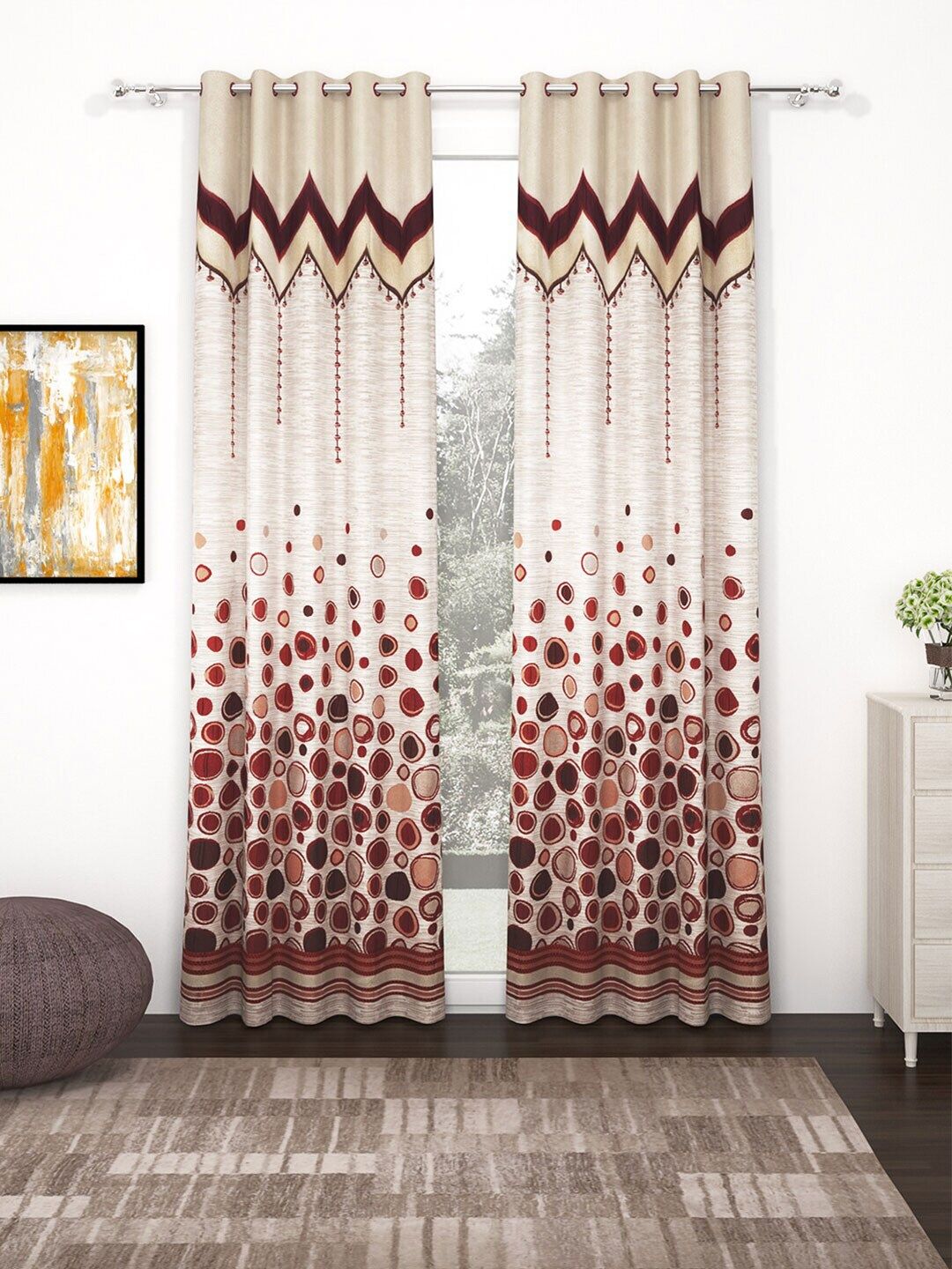 Story@home Beige Set of 2 Premium Jacquard 350GSM Room Darkening Eyelet Long Door Curtain Price in India
