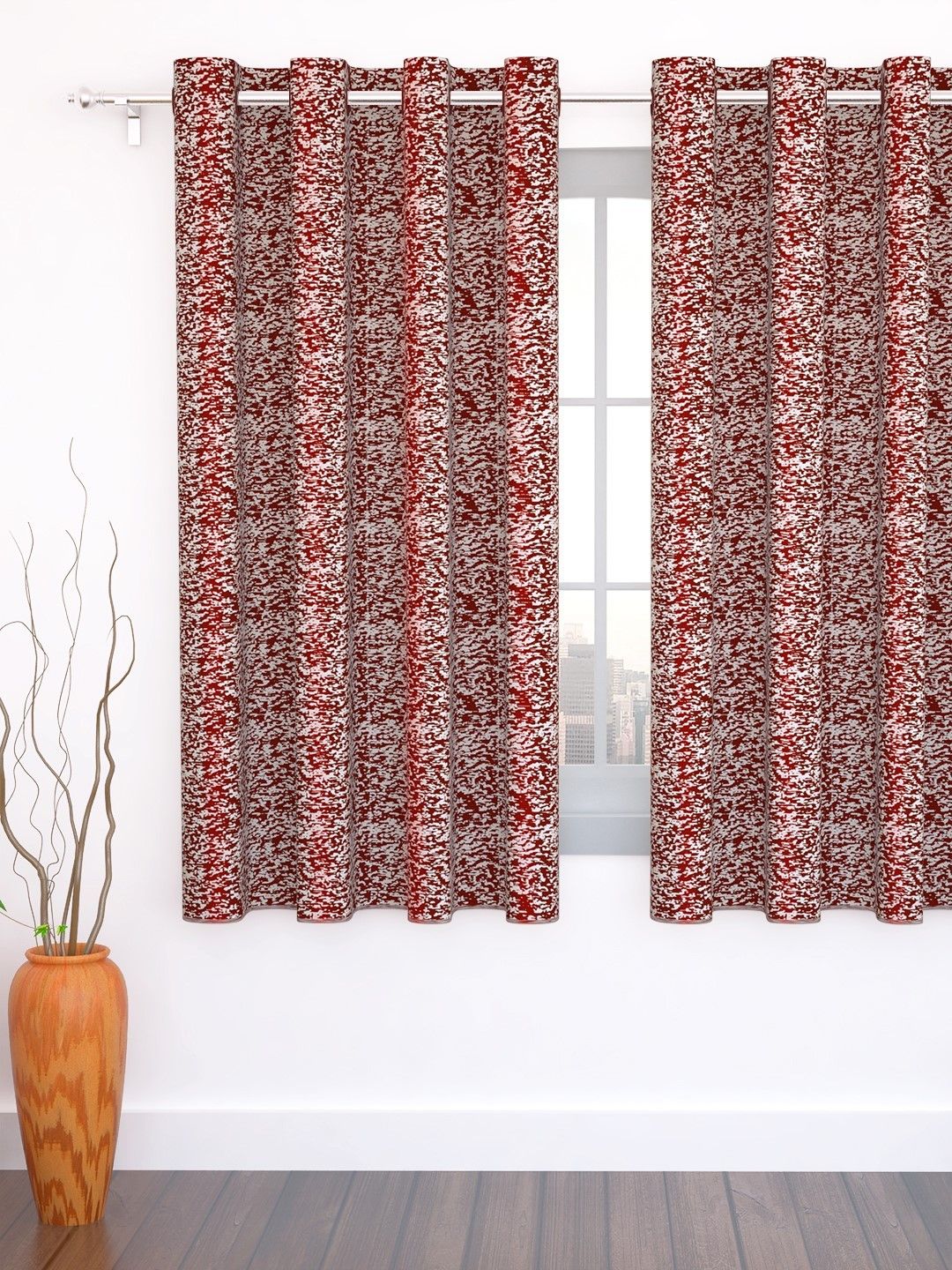 Story@home Maroon Single 300GSM Semi Blackout Jacquard Eyelet Ringtop Window Curtain Price in India