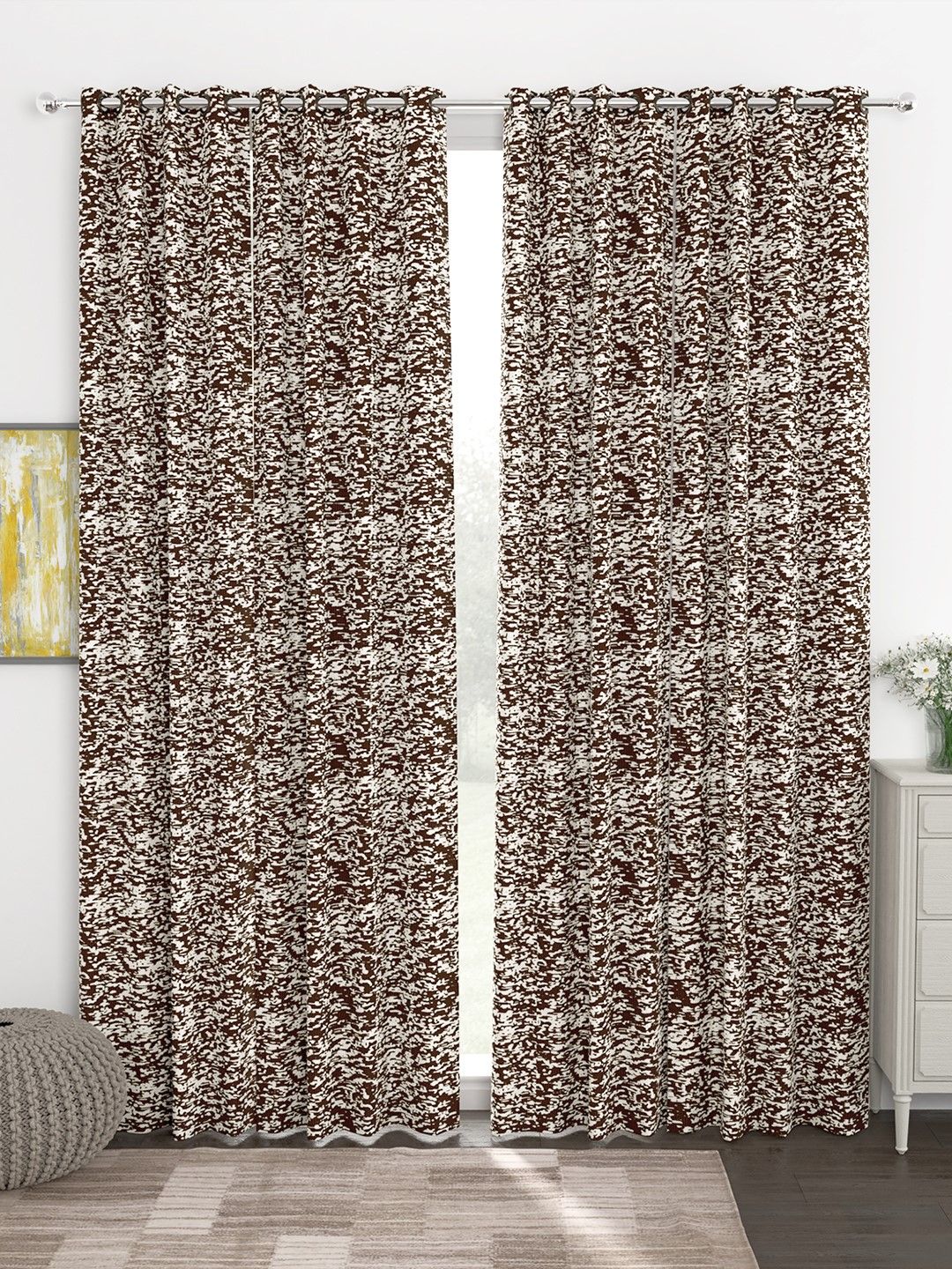 Story@home Coffee Brown Set of 4 J300GSM Semi Blackout Eyelet Ringtop Door Curtains Price in India