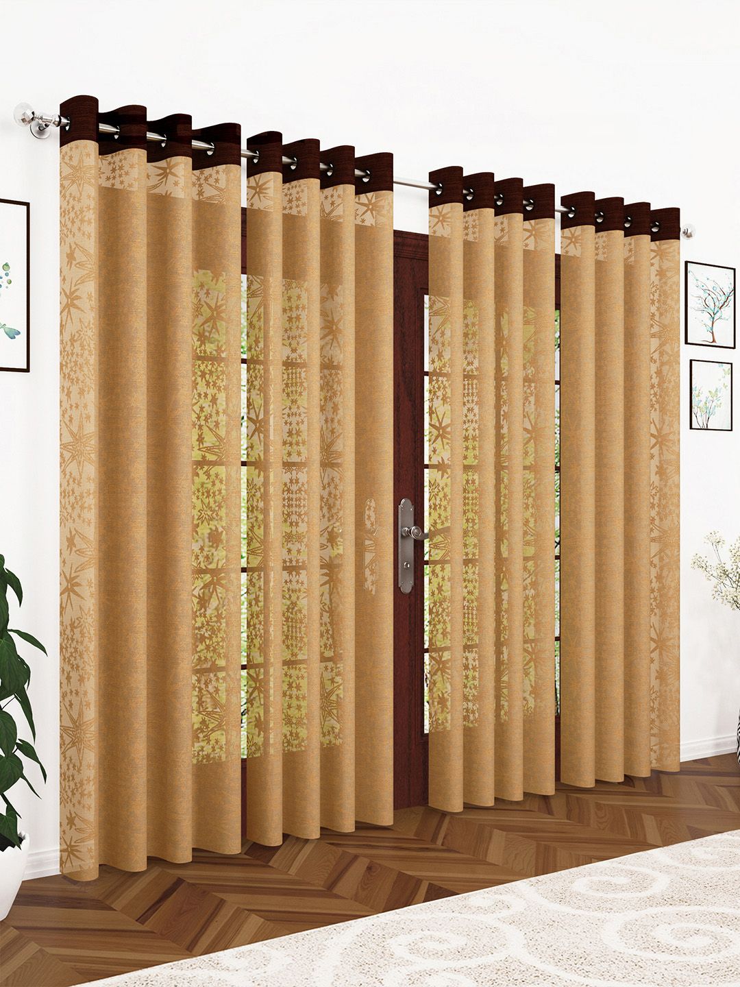 Story@home Beige Set of 4 200GSM Sheer Semi Door Curtains Price in India