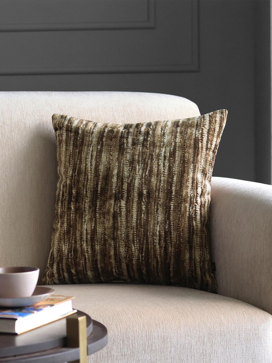 GM Brown & Beige Abstract Velvet Square Cushion Covers Price in India