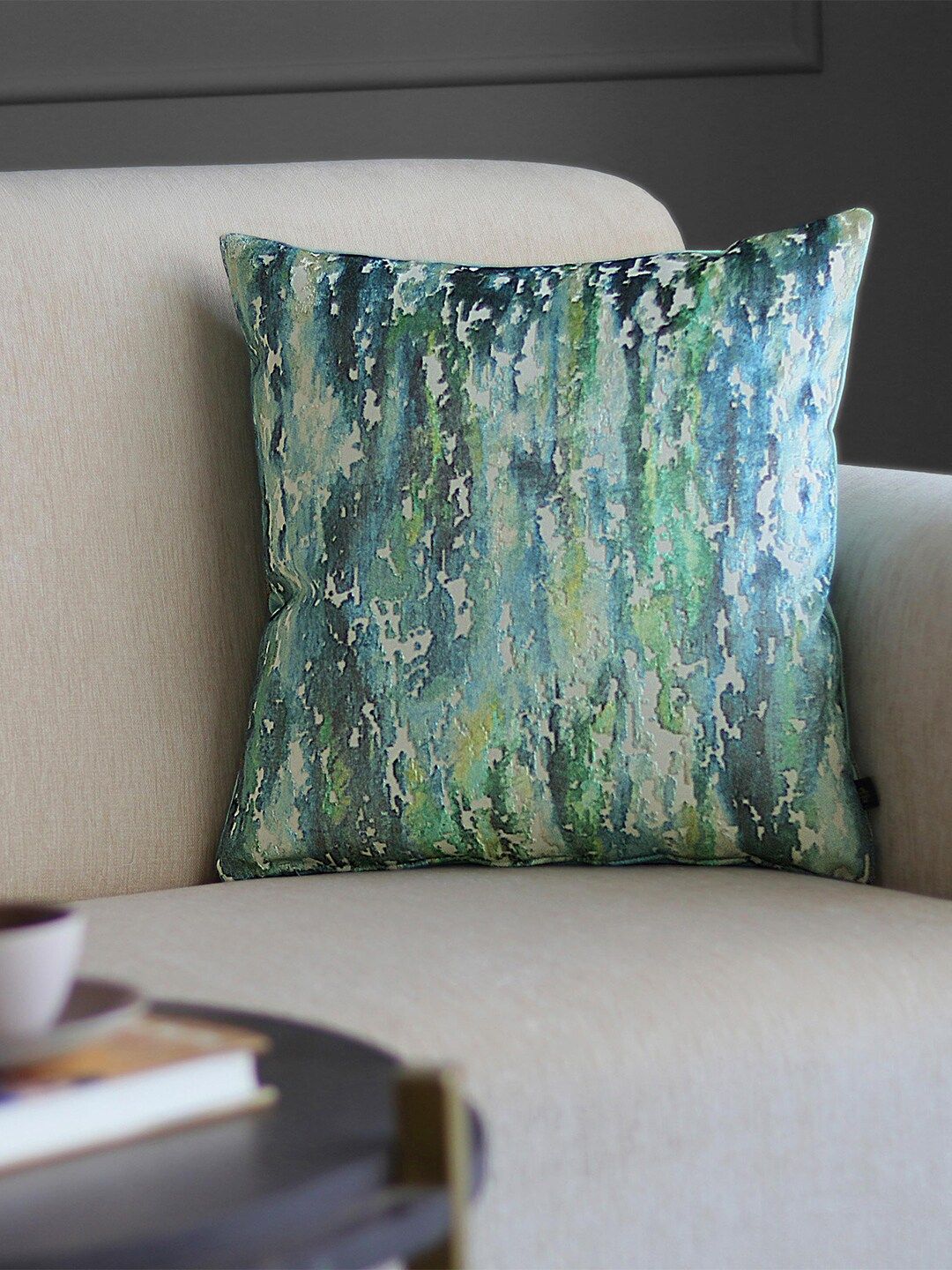 GM Green & White Abstract Velvet Square Cushion Covers Price in India