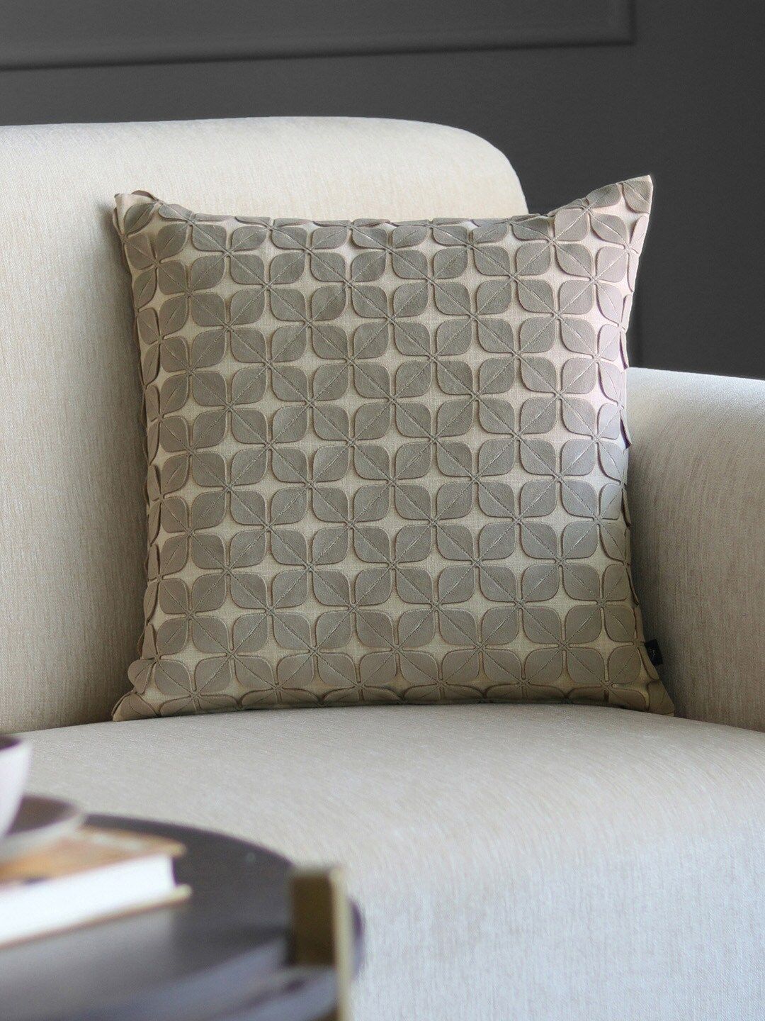 GM Grey & Beige Floral Velvet Square Cushion Covers Price in India