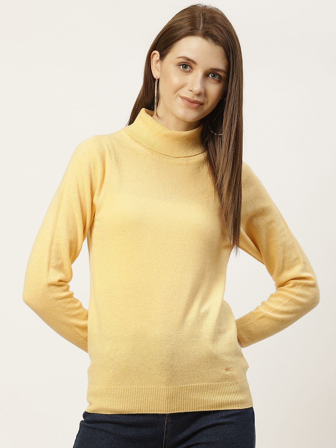 Monte Carlo Women Yellow Turtle Neck Wool Pullover Price in India