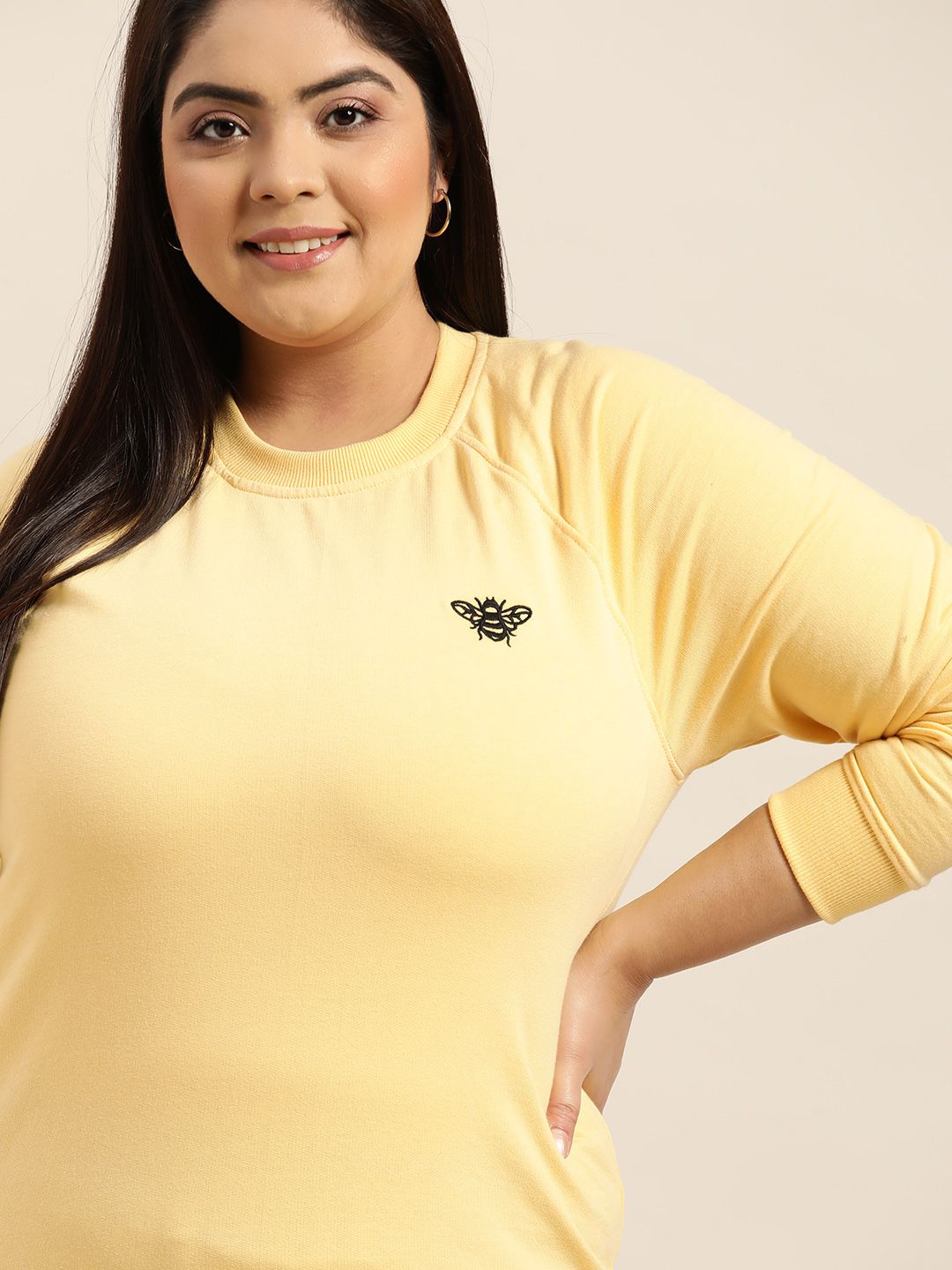Sztori Women Plus Size Yellow Solid Sweatshirt Price in India