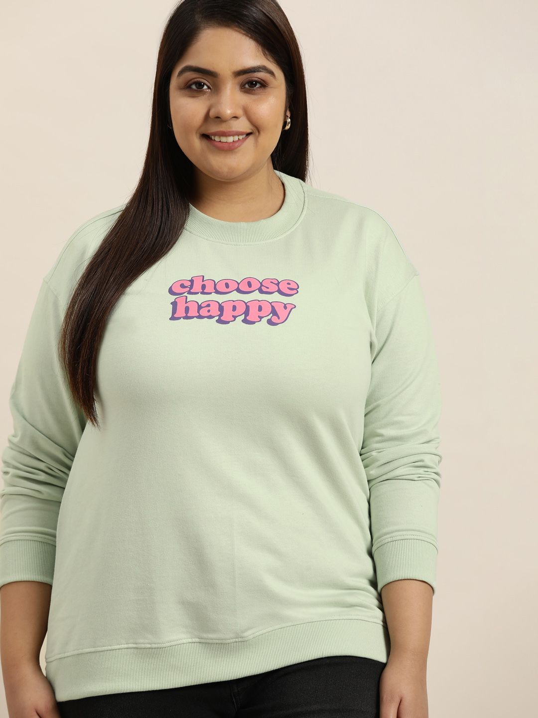 Sztori Women Plus Size Green Printed Detail Sweatshirt Price in India