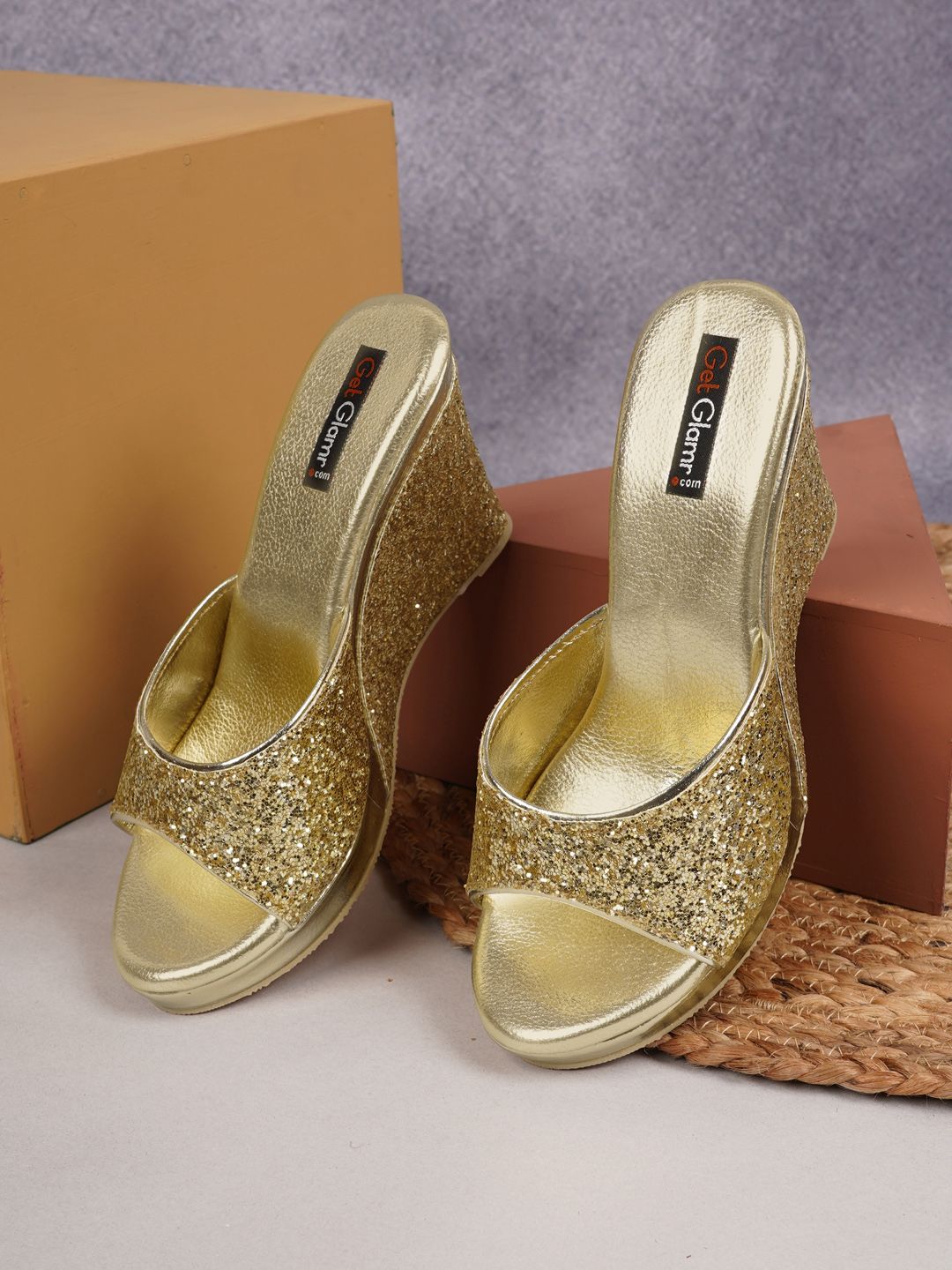 Get Glamr Gold Embellished Wedge Sandals Price in India