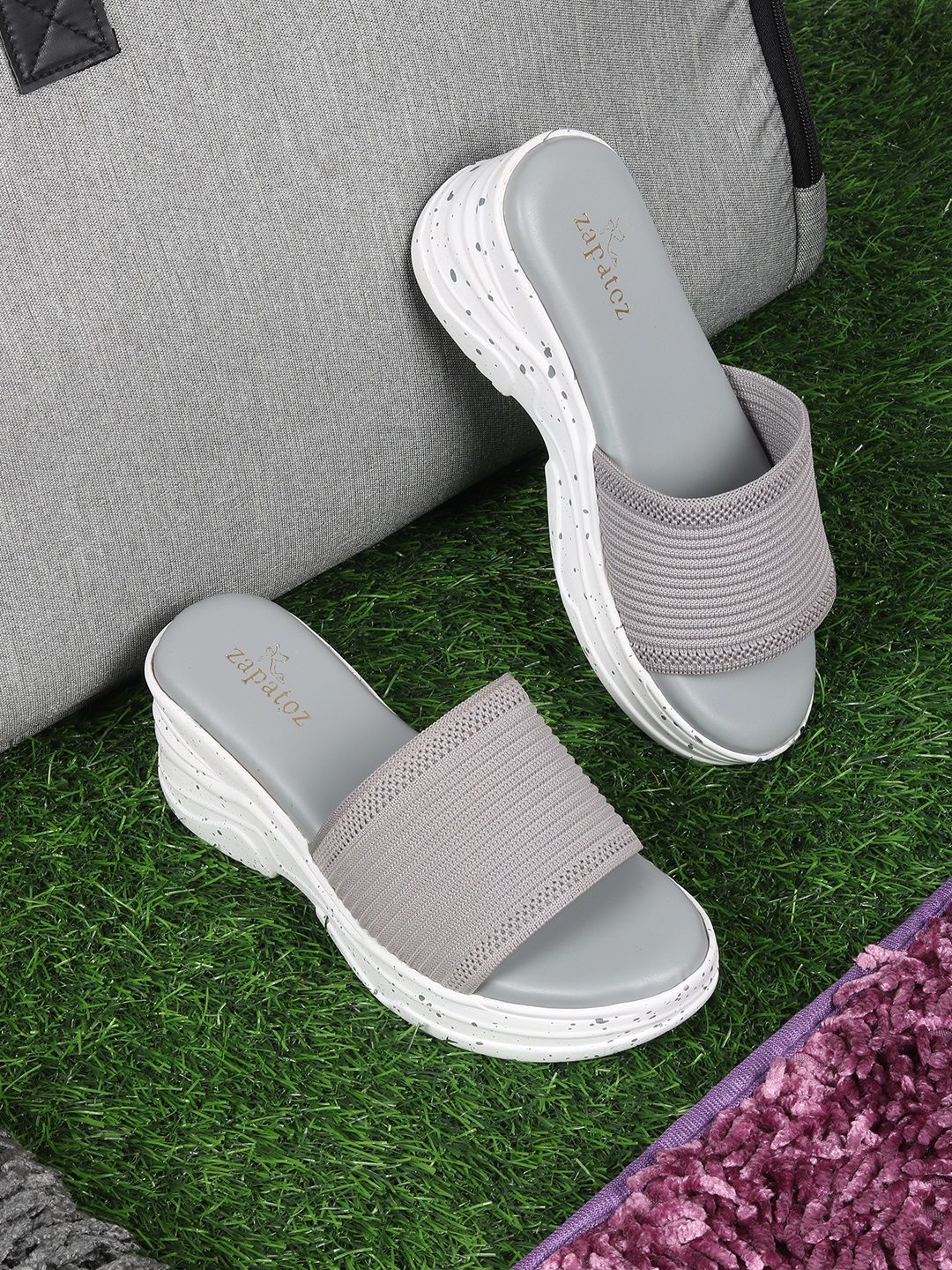 ZAPATOZ Grey Woven Design Wedges Price in India