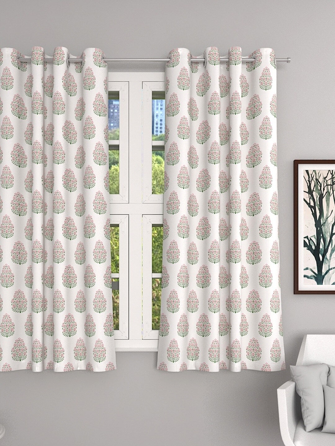 Soumya White & Pink Floral Sheer Window Curtain Price in India
