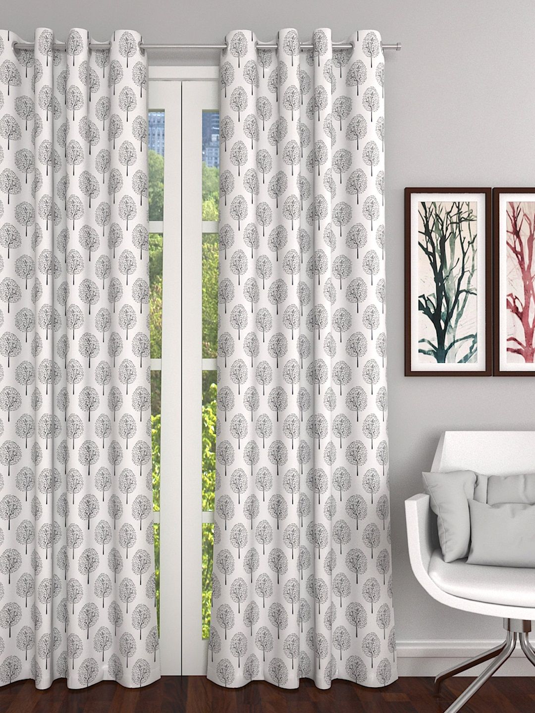 Soumya Off White & Grey Floral Sheer Door Curtain Price in India