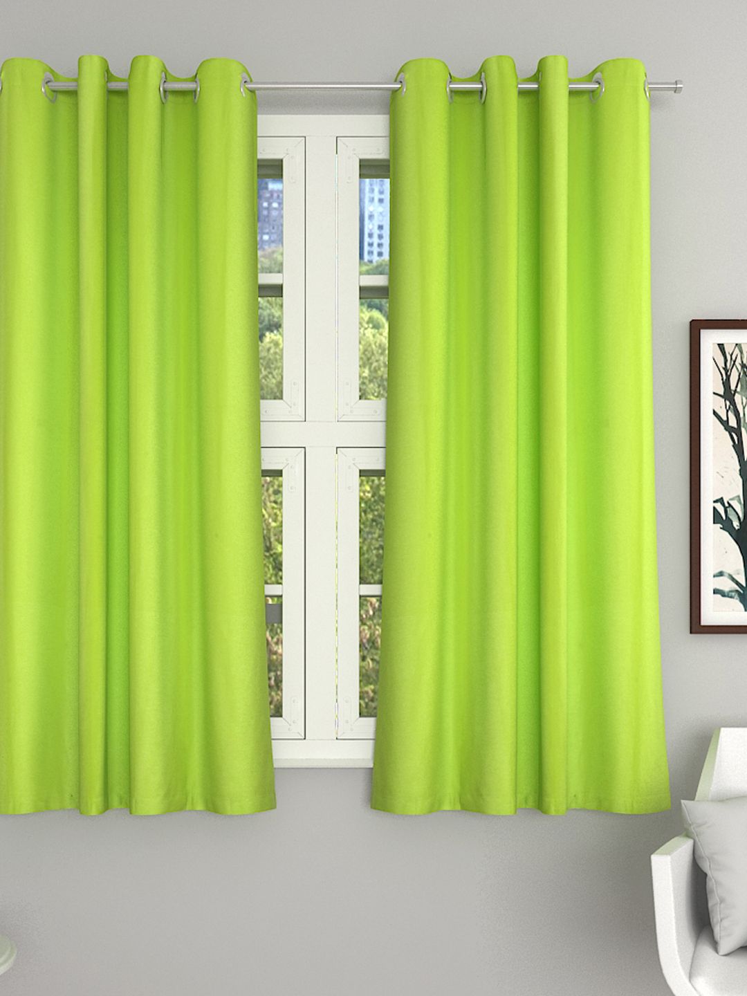 Soumya Lime Green Premium Cotton Window Curtain Price in India