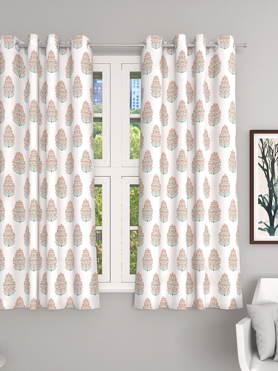 Soumya White & Orange Floral Sheer Window Curtain Price in India