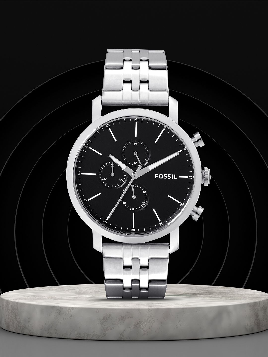 Fossil Fossil Men Black Analogue 44MM Luther Chronograph Watch BQ2328