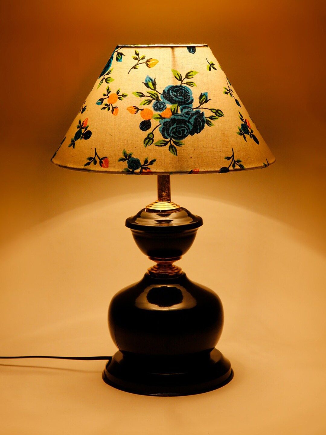 Devansh White & Blue Printed Traditional Table Lamp with Shade Price in India