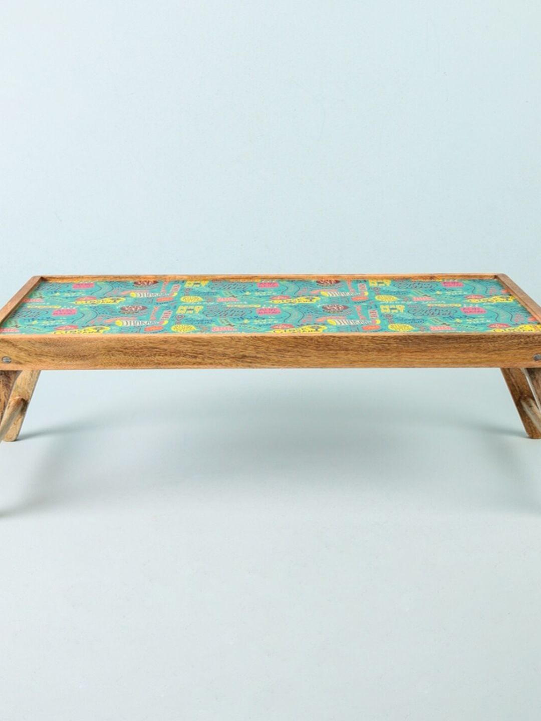 Chumbak Teal Green & Pink Things Indian Say Breakfast Printed Wooden Tray Price in India