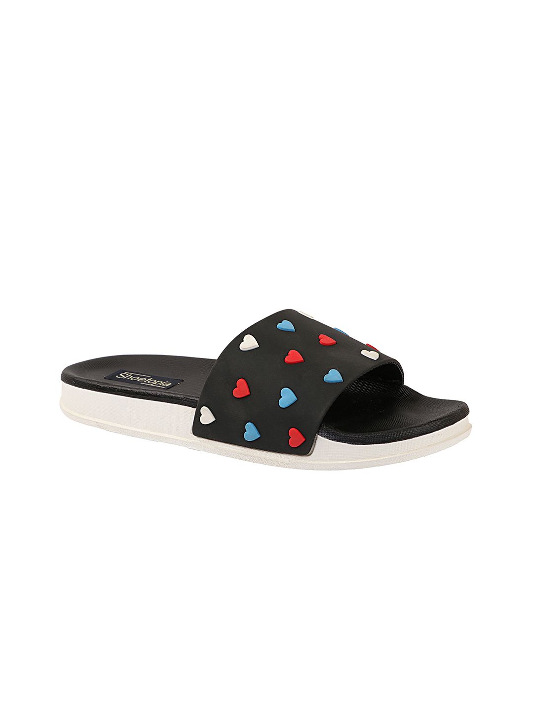 Shoetopia Women Black & Red Printed Rubber Sliders Price in India