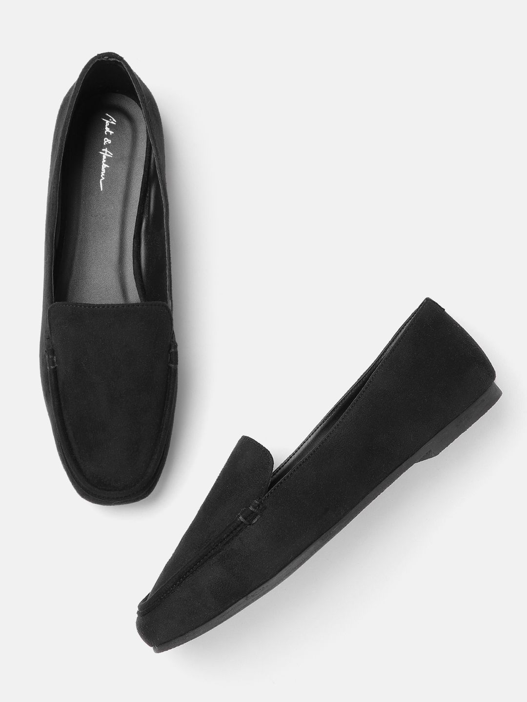 Mast & Harbour Women Black Suede Finish Loafers Price in India
