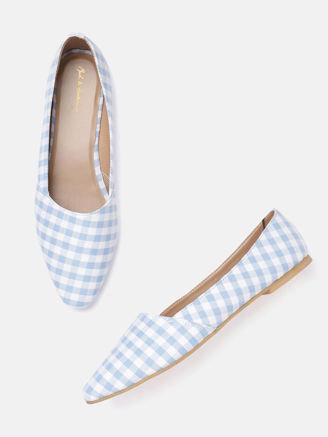 Mast & Harbour Women Blue & White Gingham Checked Ballerinas Price in India