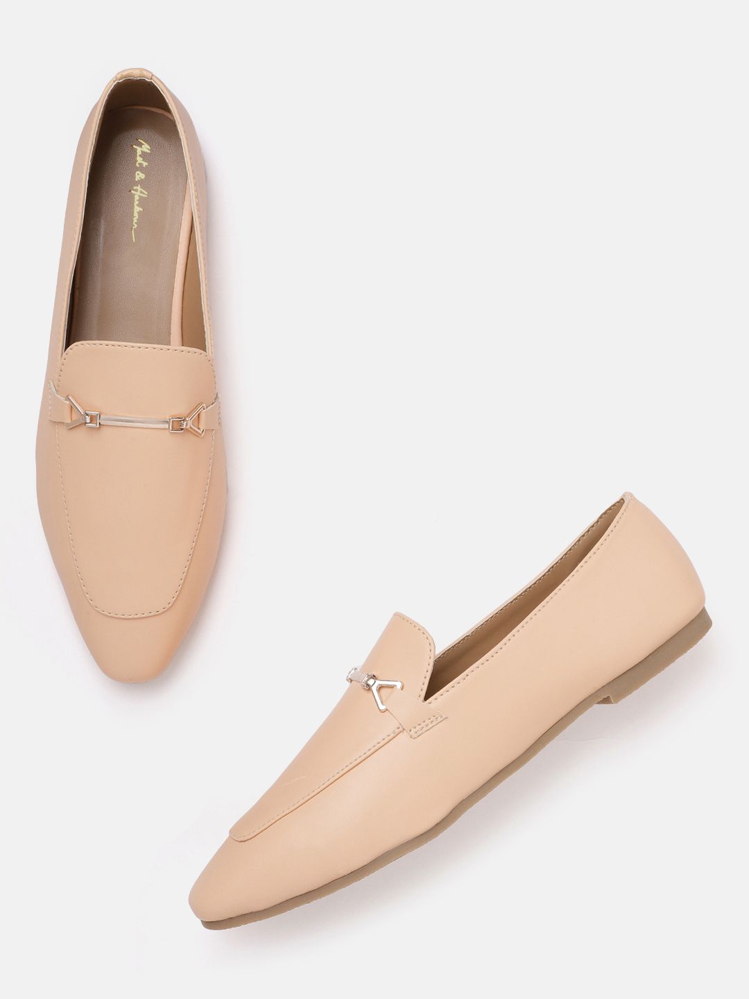 Mast & Harbour Women Peach-Coloured Solid Horsebit Loafers Price in India