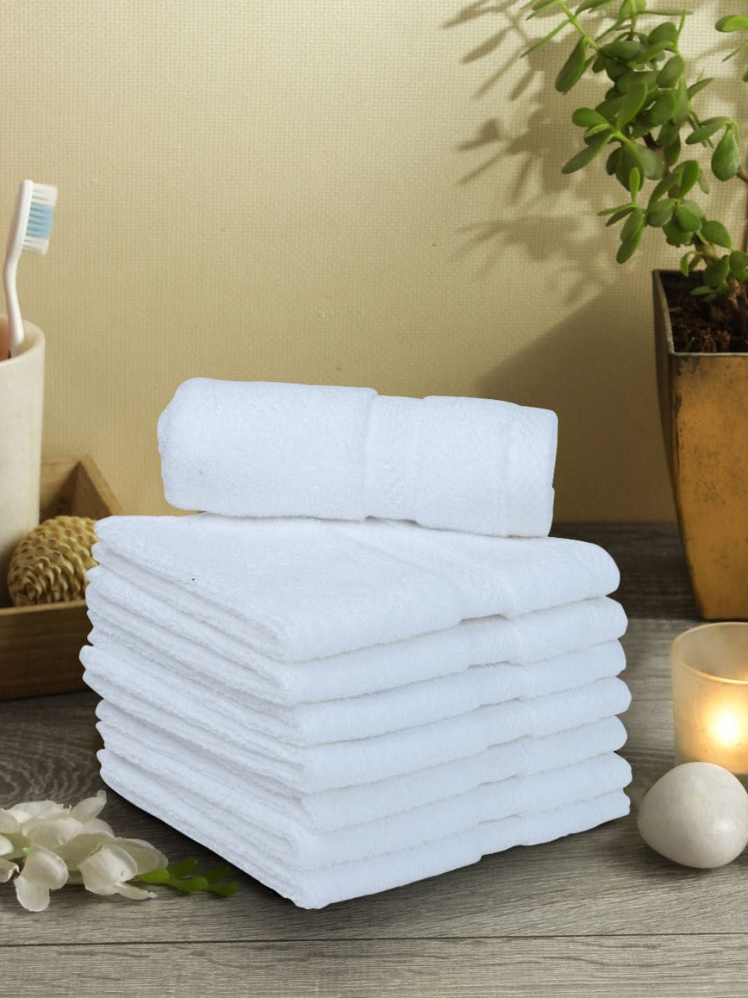BIANCA Set Of 8 White Solid 380 GSM Pure Combed Cotton Terry Face Towels Price in India