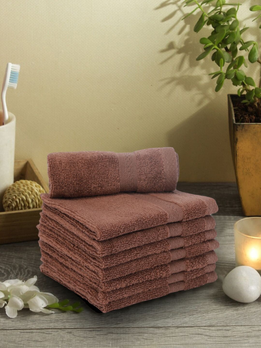 BIANCA Brown Set of 8 Solid 500 GSM Cotton Face Towels Price in India